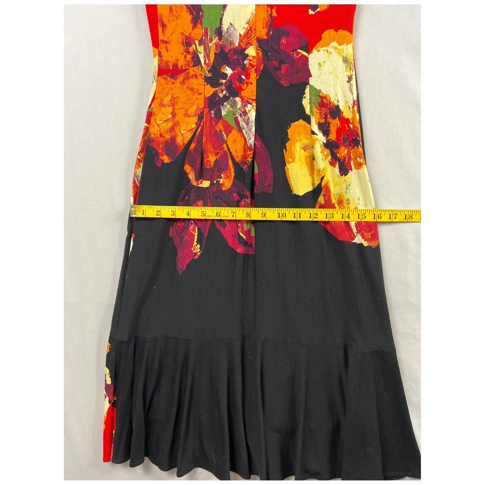 Cache Strapless Dress Womens 8 Black Red Floral Ruffle Midi Bodycon Cocktail - Picture 6 of 9